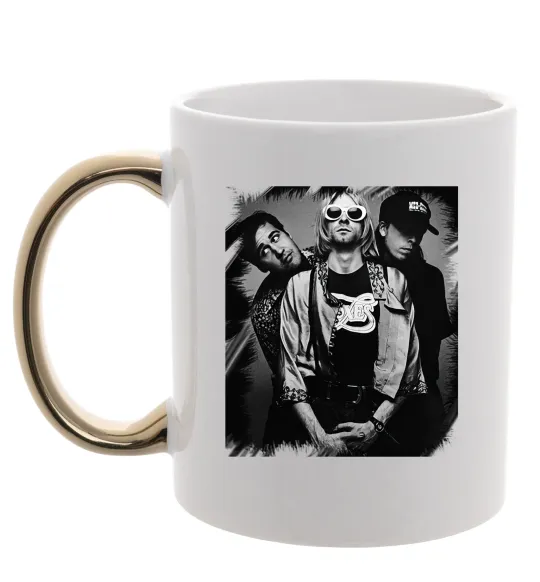 Чашка з кольоровою ручкою Nirvana band photo Золото фото