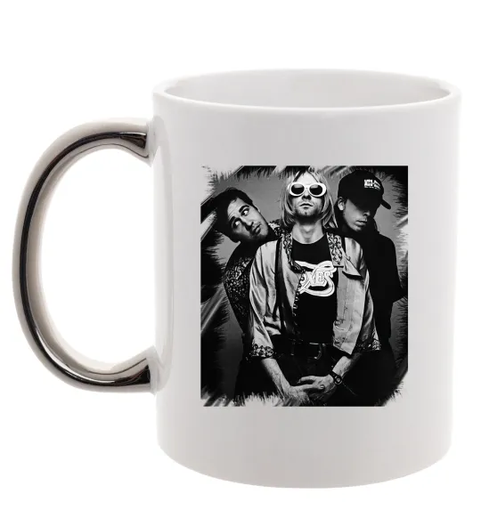 Чашка з кольоровою ручкою Nirvana band photo Срібло фото