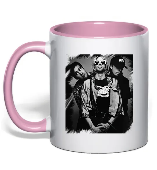 Чашка з кольоровою ручкою Nirvana band photo Ніжно рожевий фото