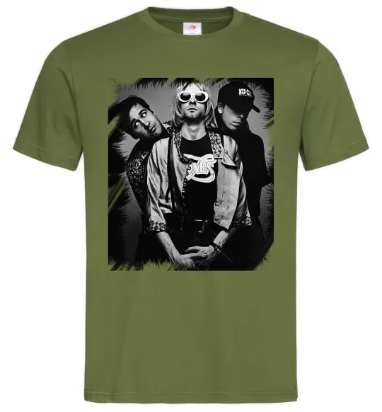Чоловіча футболка Nirvana band photo Оливковий фото