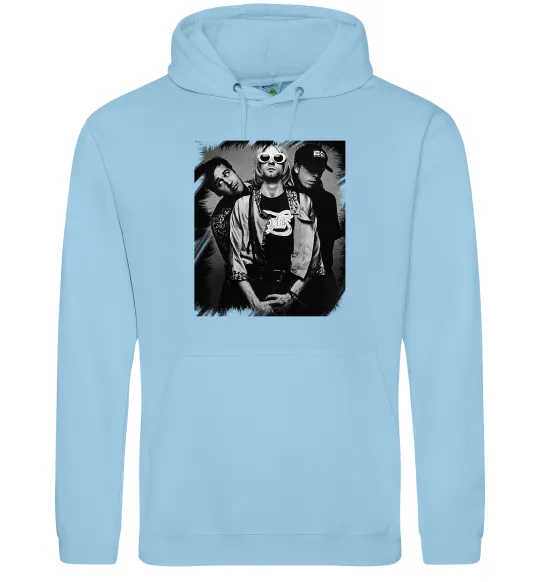 Мужская толстовка (худи) Nirvana band photo Голубой фото