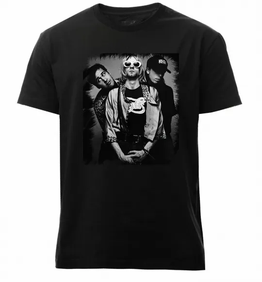 Чоловіча преміум футболка Nirvana band photo Чорний фото