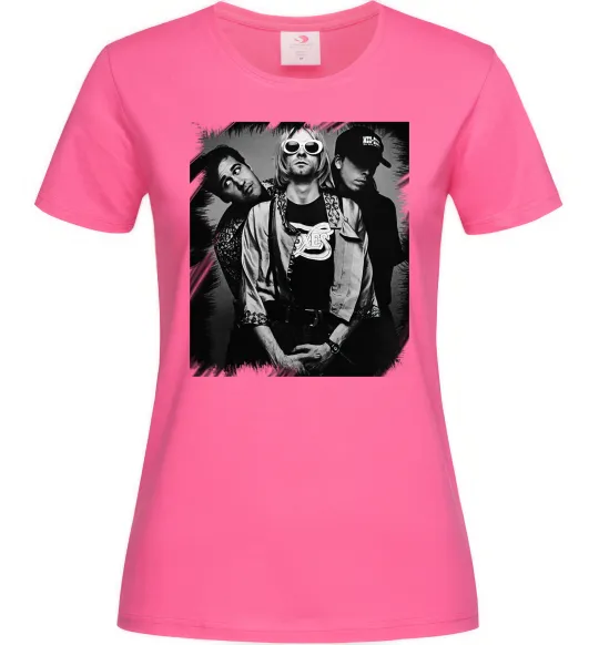 Женская футболка Nirvana band photo Ярко-розовый фото