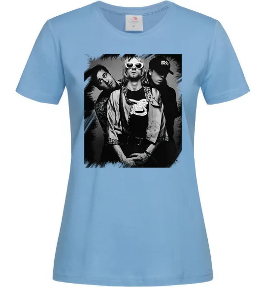 Женская футболка Nirvana band photo Голубой фото