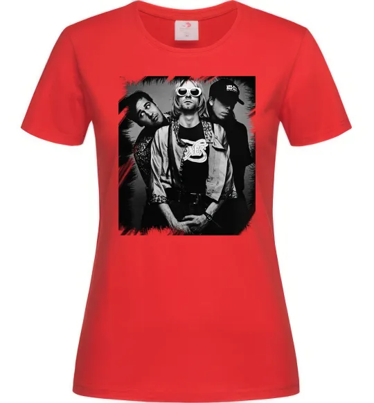 Женская футболка Nirvana band photo Красный фото