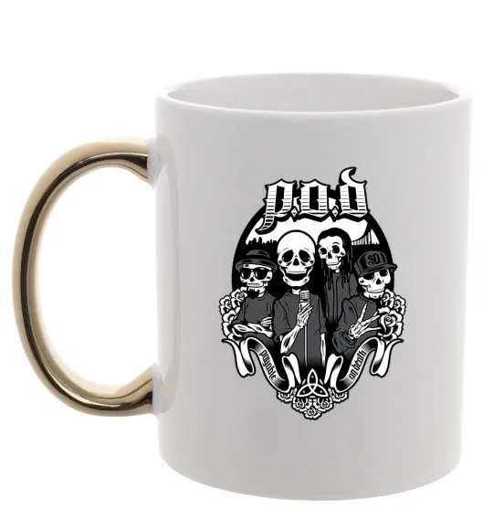 Чашка з кольоровою ручкою POD skeletons Золото фото