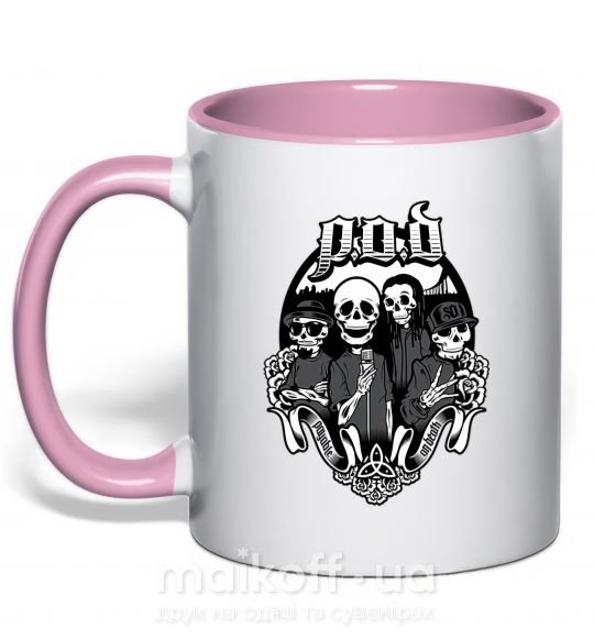 Чашка з кольоровою ручкою POD skeletons Ніжно рожевий фото