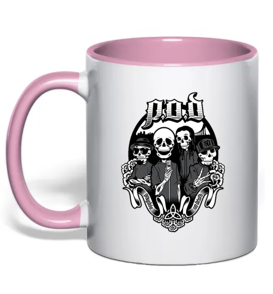 Чашка з кольоровою ручкою POD skeletons Ніжно рожевий фото