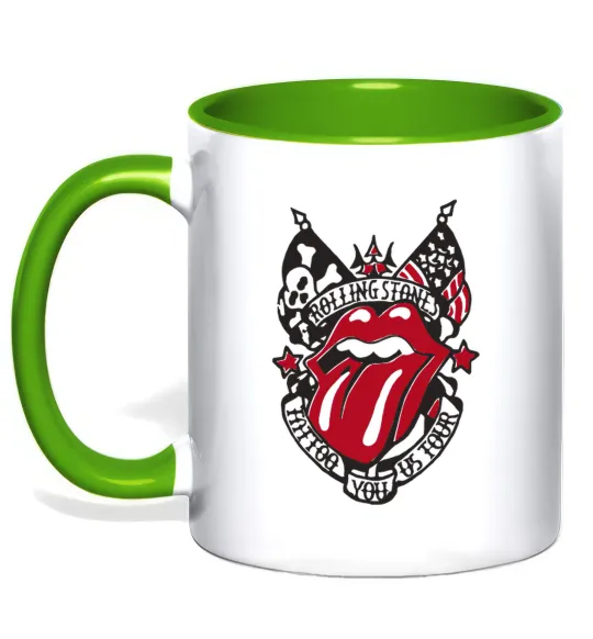 Чашка з кольоровою ручкою Rolling stones tattoo Лаймовий фото