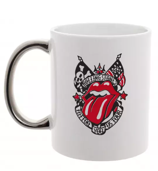 Чашка с цветной ручкой Rolling stones tattoo Серебро фото