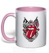Чашка з кольоровою ручкою Rolling stones tattoo Ніжно рожевий фото