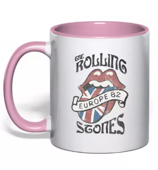 Чашка с цветной ручкой Rolling stones europe 82 Нежно розовый фото
