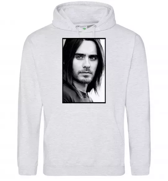Мужская толстовка (худи) Jared Leto ч/б Серый меланж фото