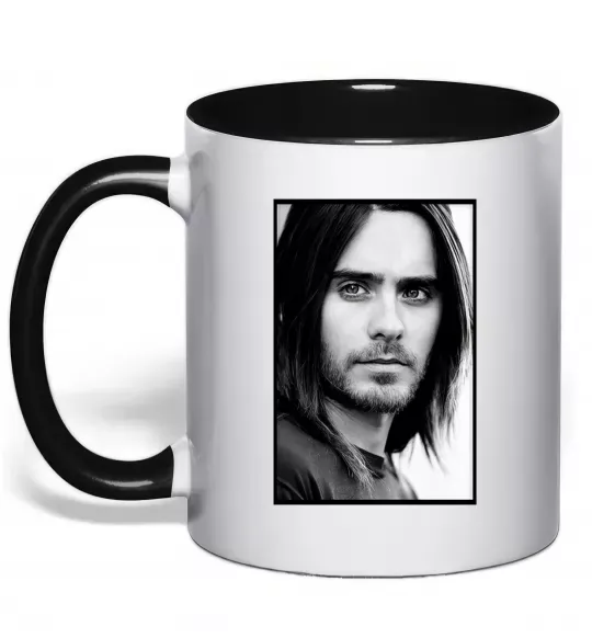 Чашка з кольоровою ручкою Jared Leto ч/б Чорний фото