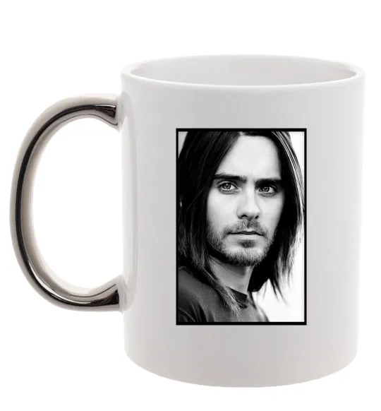Чашка з кольоровою ручкою Jared Leto ч/б Срібло фото