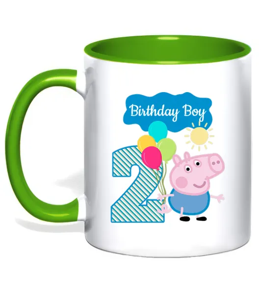 Чашка с цветной ручкой Birthday boy 2 year Лаймовый фото