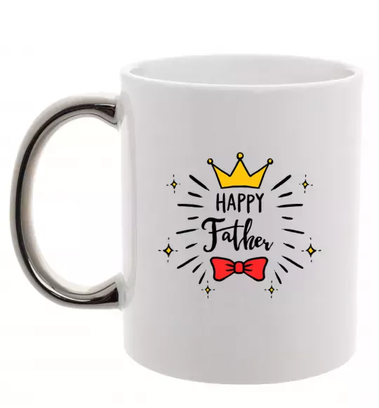 Чашка с цветной ручкой Happy father Серебро фото