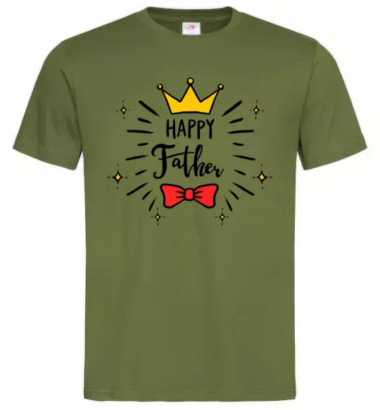 Мужская футболка Happy father Оливковый фото