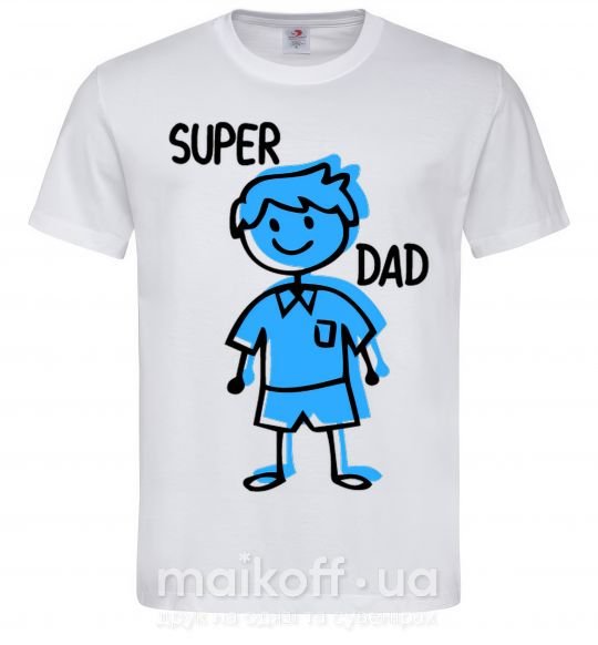 Мужская футболка Super dad blue Белый фото