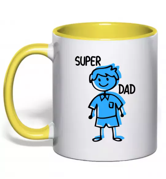 Чашка з кольоровою ручкою Super dad blue Сонячно жовтий фото