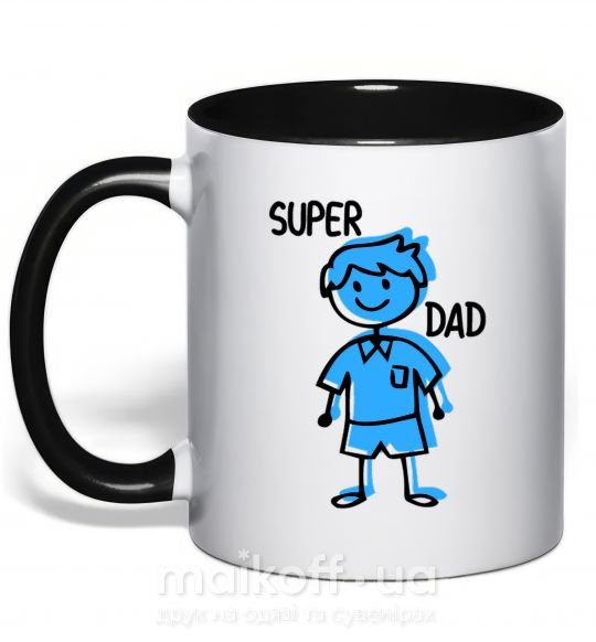 Чашка з кольоровою ручкою Super dad blue Чорний фото