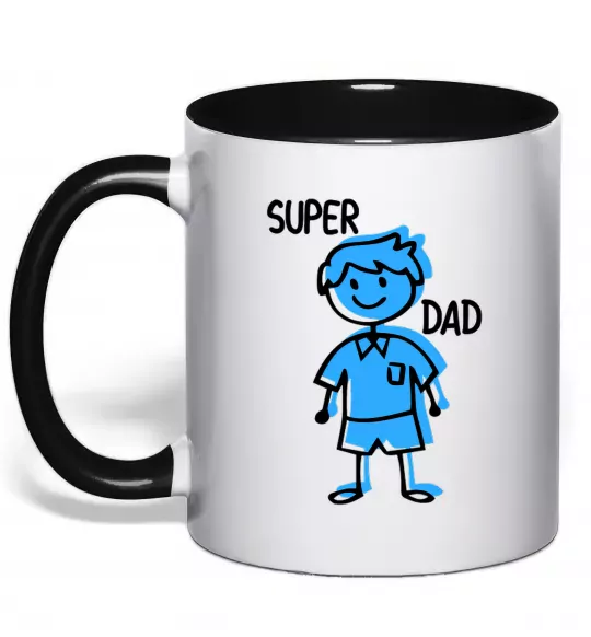 Чашка з кольоровою ручкою Super dad blue Чорний фото