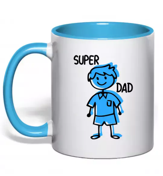Чашка з кольоровою ручкою Super dad blue Блакитний фото