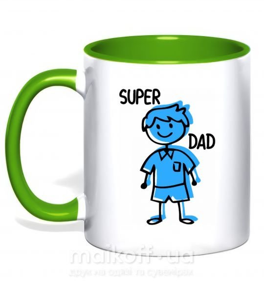 Чашка з кольоровою ручкою Super dad blue Зелений фото