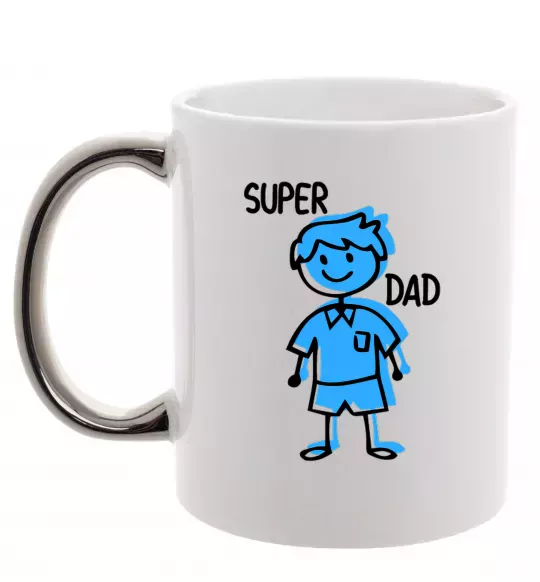 Чашка з кольоровою ручкою Super dad blue Срібло фото