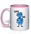 Чашка з кольоровою ручкою Super dad blue Ніжно рожевий фото
