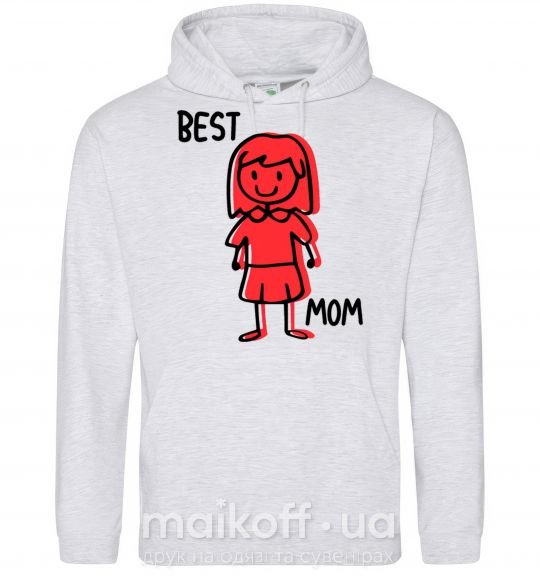 Женская толстовка (худи) Best mom red Серый меланж фото