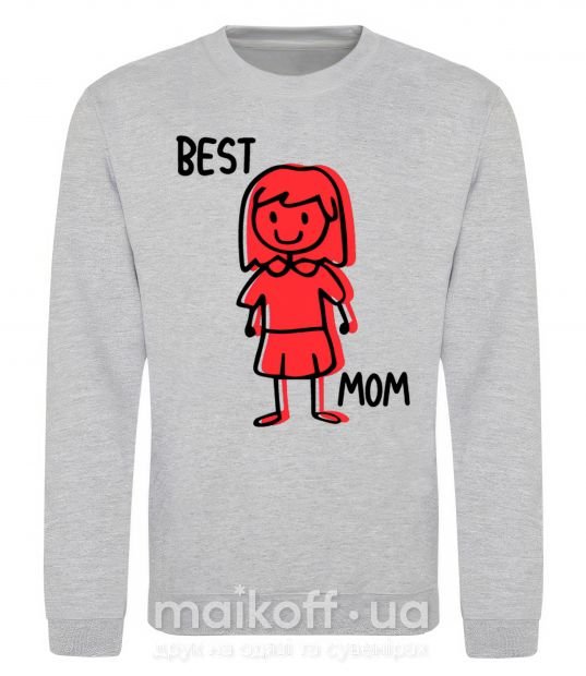 Свитшот Best mom red Серый меланж фото