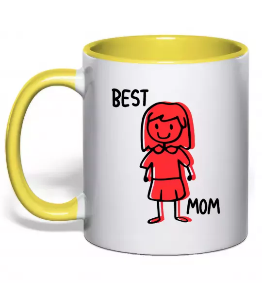 Чашка с цветной ручкой Best mom red Солнечно желтый фото
