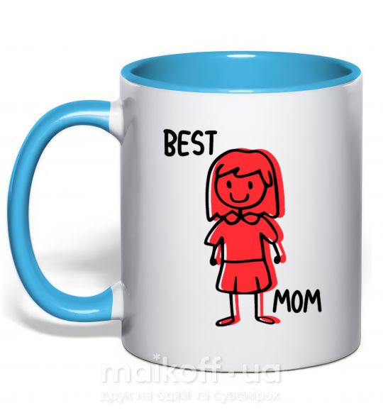 Чашка з кольоровою ручкою Best mom red Блакитний фото