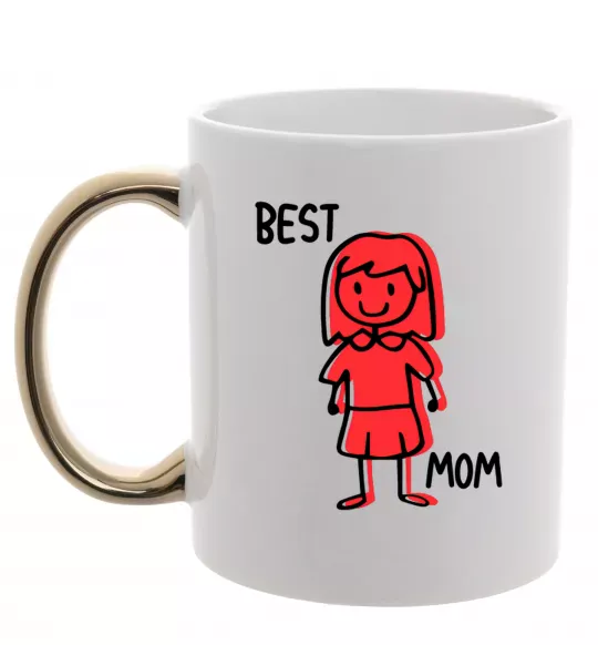 Чашка с цветной ручкой Best mom red Золото фото