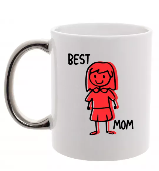 Чашка с цветной ручкой Best mom red Серебро фото