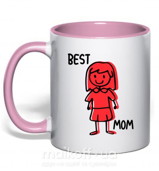 Чашка з кольоровою ручкою Best mom red Ніжно рожевий фото