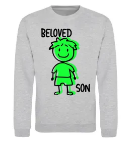Свитшот Beloved son green Серый меланж фото