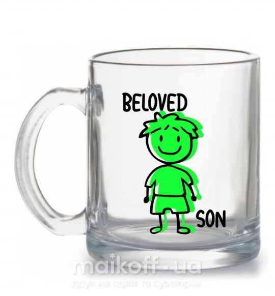 Чашка скляна Beloved son green Прозорий фото