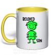 Чашка с цветной ручкой Beloved son green Солнечно желтый фото