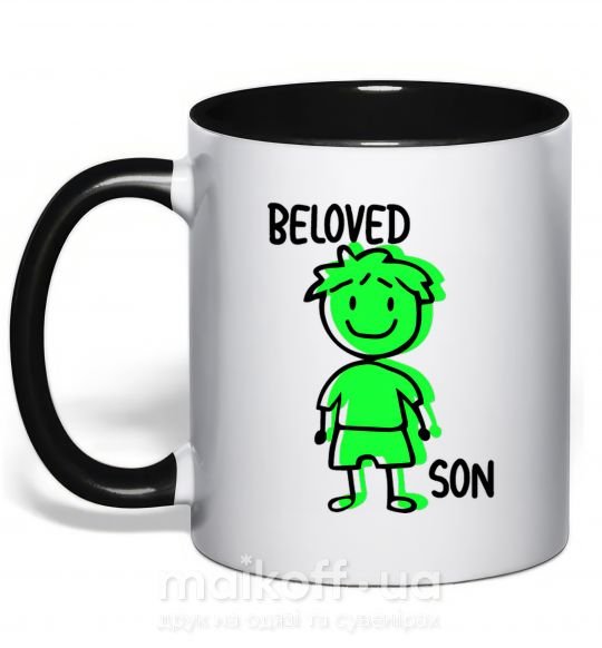 Чашка з кольоровою ручкою Beloved son green Чорний фото