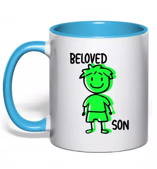 Чашка з кольоровою ручкою Beloved son green Блакитний фото
