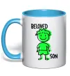 Чашка з кольоровою ручкою Beloved son green Блакитний Чашка з кольоровою ручкою Beloved son green Блакитний фото