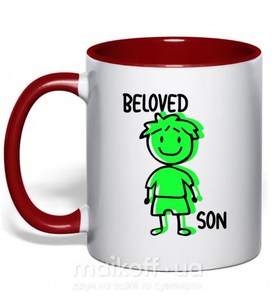 Чашка з кольоровою ручкою Beloved son green Червоний фото