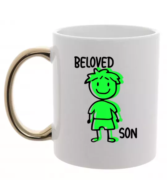 Чашка з кольоровою ручкою Beloved son green Золото фото