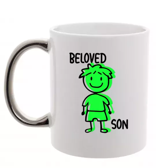Чашка з кольоровою ручкою Beloved son green Срібло фото