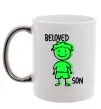 Чашка з кольоровою ручкою Beloved son green Срібло Чашка з кольоровою ручкою Beloved son green Срібло фото