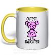 Чашка с цветной ручкой Cutest daughter pink Солнечно желтый фото