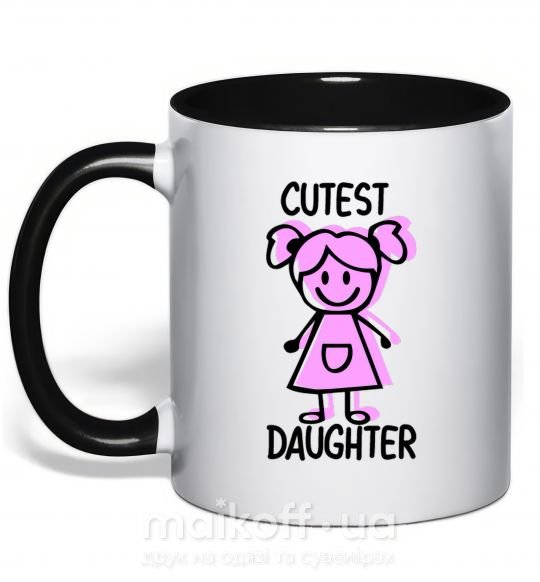 Чашка з кольоровою ручкою Cutest daughter pink Чорний фото