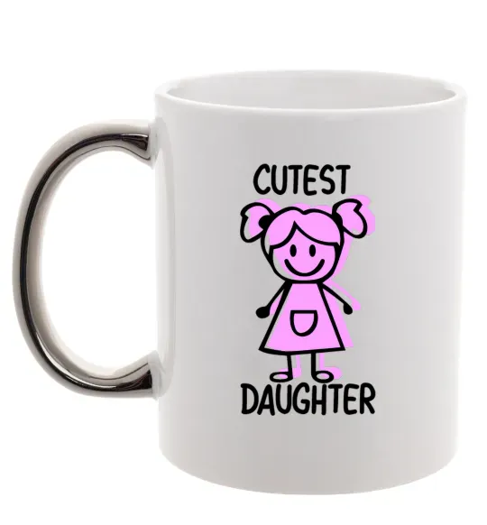 Чашка с цветной ручкой Cutest daughter pink Серебро фото